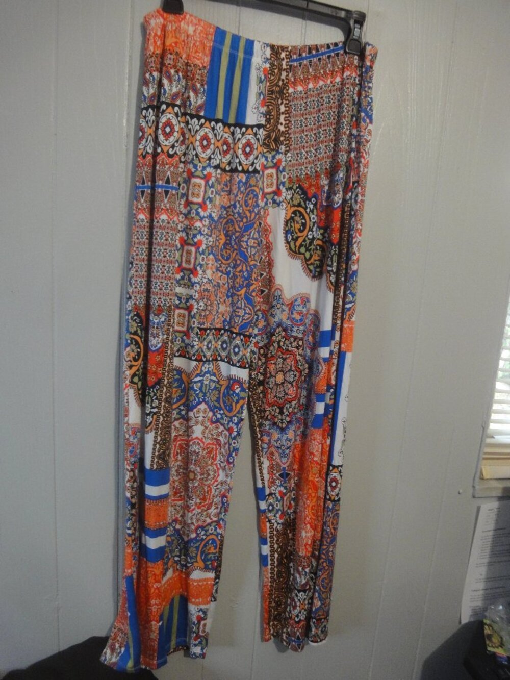 Jennie & Marlis Womens comfy flowy elastic waist colorful pants L Wide leg NWT